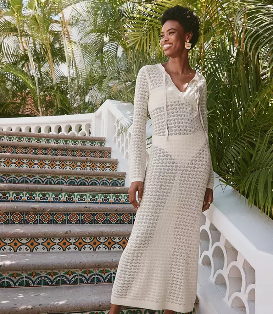 LOFT Beach Pointelle Tie Neck Maxi Swimsuit Coverup