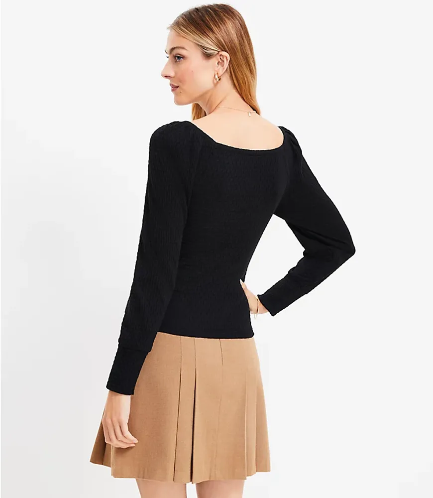 Pointelle Cinched Sweetheart Neck Top