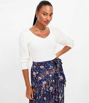 Pointelle Cinched Sweetheart Neck Top