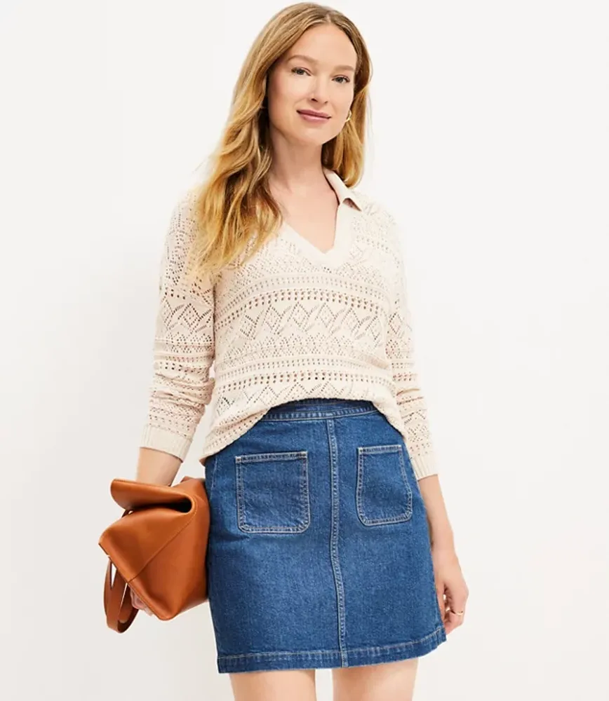 Denim Patch Pocket Skirt Classic Mid Wash