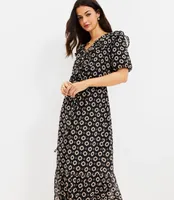 Geo Ruffle Hi-Lo Midi Dress