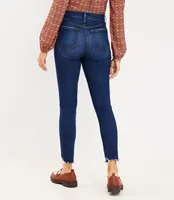 Chewed Hem High Rise Skinny Jeans in Dark Vintage Wash