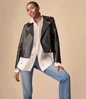 Pebbled Faux Leather Moto Jacket