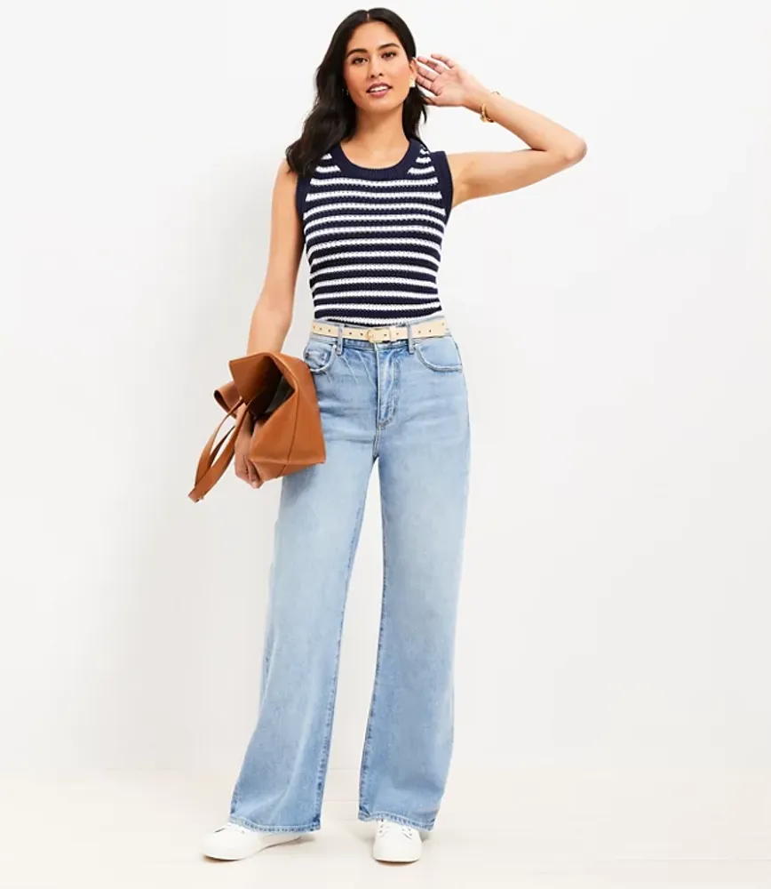 High Rise Wide Leg Jeans Light Wash Indigo