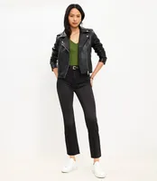 Pintucked Fresh Cut High Rise Kick Crop Jeans Washed Black