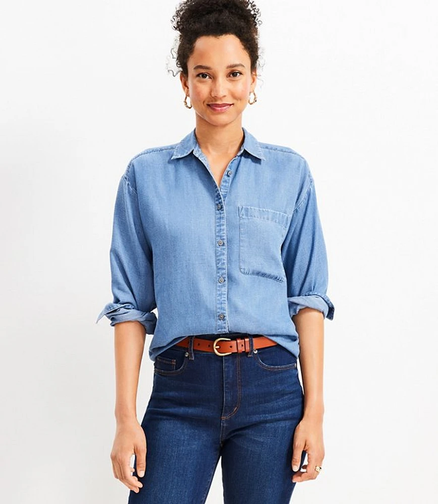 Petite Chambray Everyday Oversized Pocket Shirt