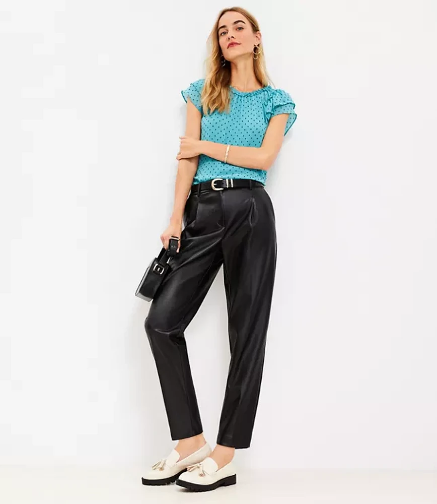 Petite Pleated Tapered Pants in Faux Leather