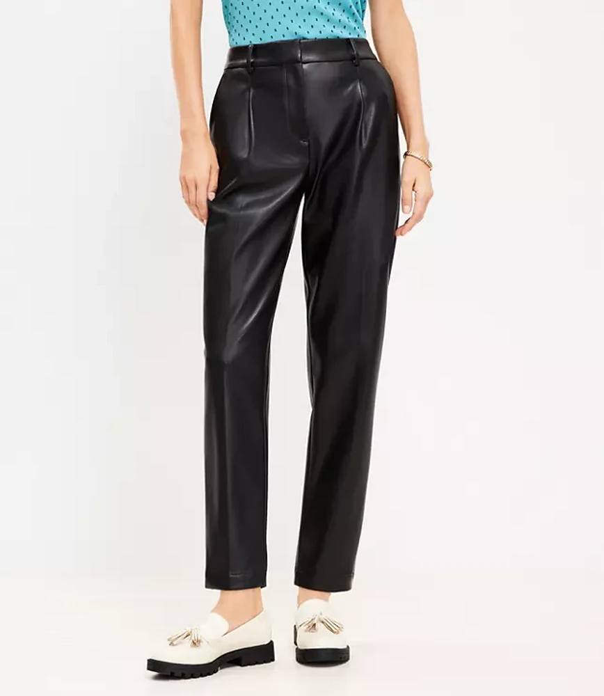 Petite Pleated Tapered Pants in Faux Leather