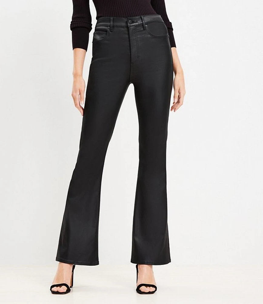 Coated High Rise Slim Flare Jeans Black