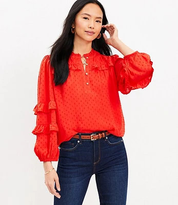 Petite Clip Ruffle Button Blouse