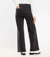Petite Belted High Rise Wide Leg Jeans Washed Black Wash