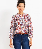 Petite Peacock Ruffle Button Blouse