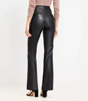 Petite Pintucked Side Zip Flare Pants Faux Leather