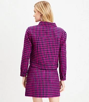 Houndstooth Textured Cropped Shirt Jacket