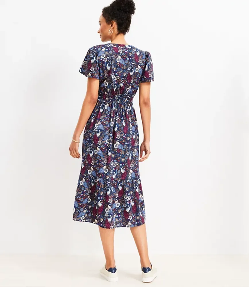 Petite Peacock Smocked Waist Button Midi Dress