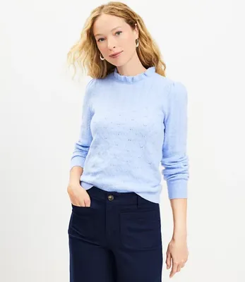 Pointelle Ruffle Neck Sweater