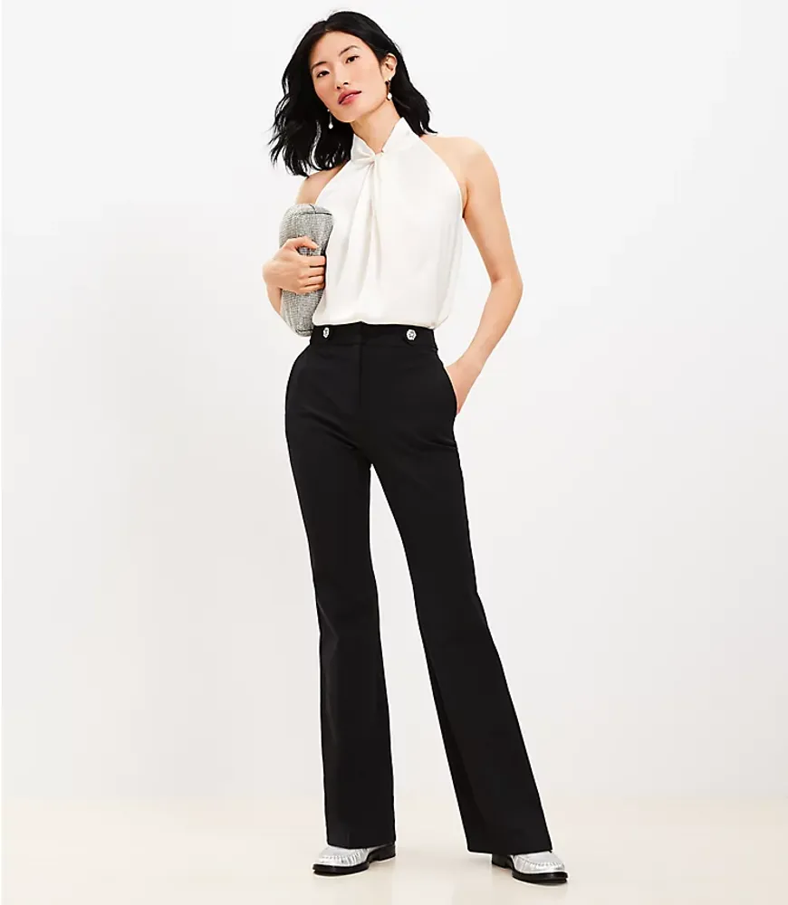 LOFT Tab Waist Flare Pants Melange Bi-Stretch