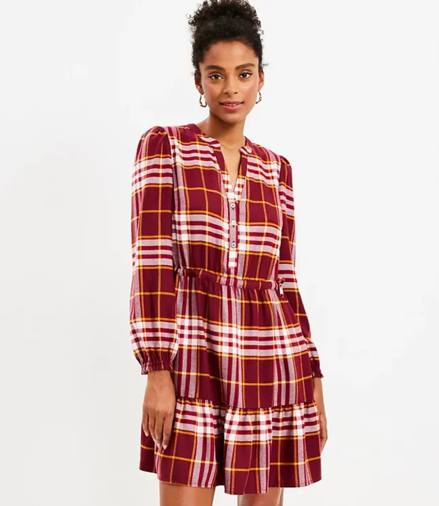 Plaid Side Tie Flare Dress