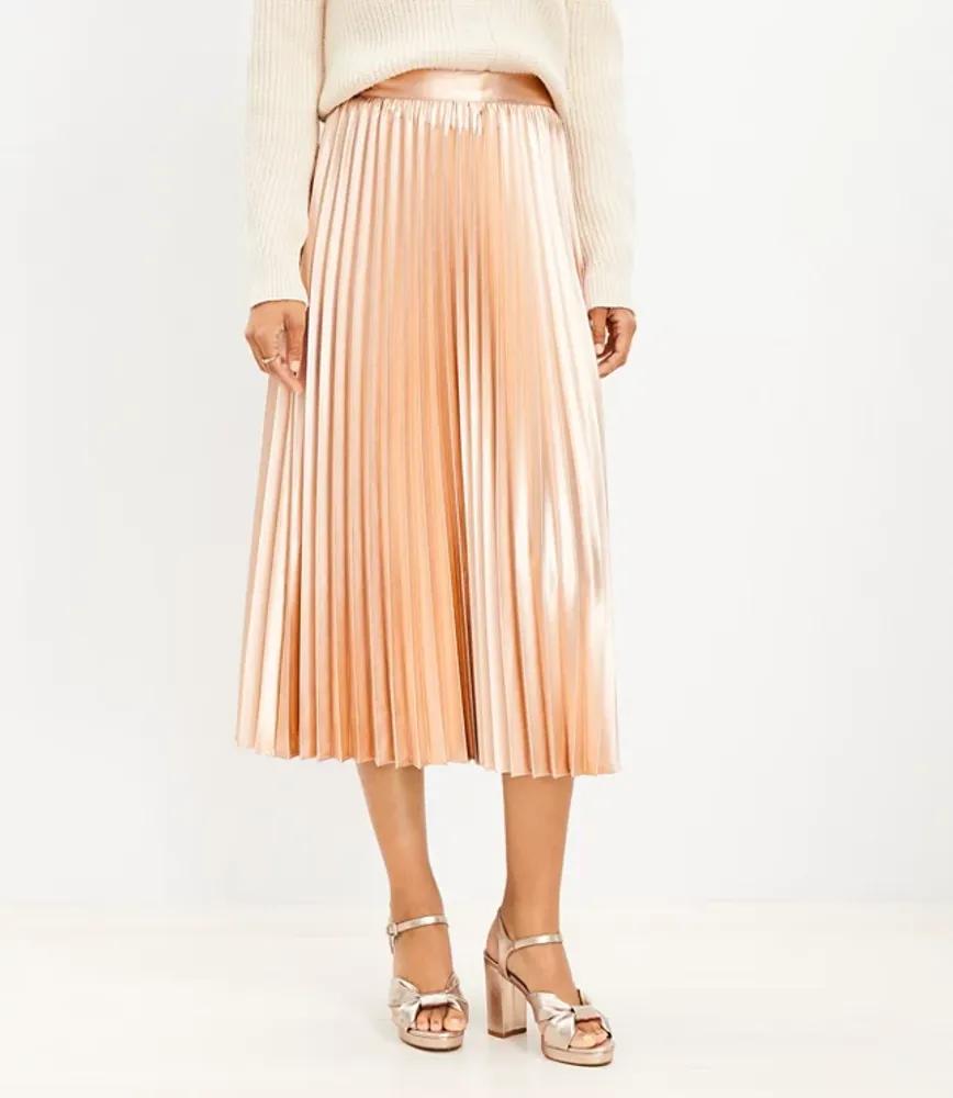 Petite Metallic Pleated Midi Skirt