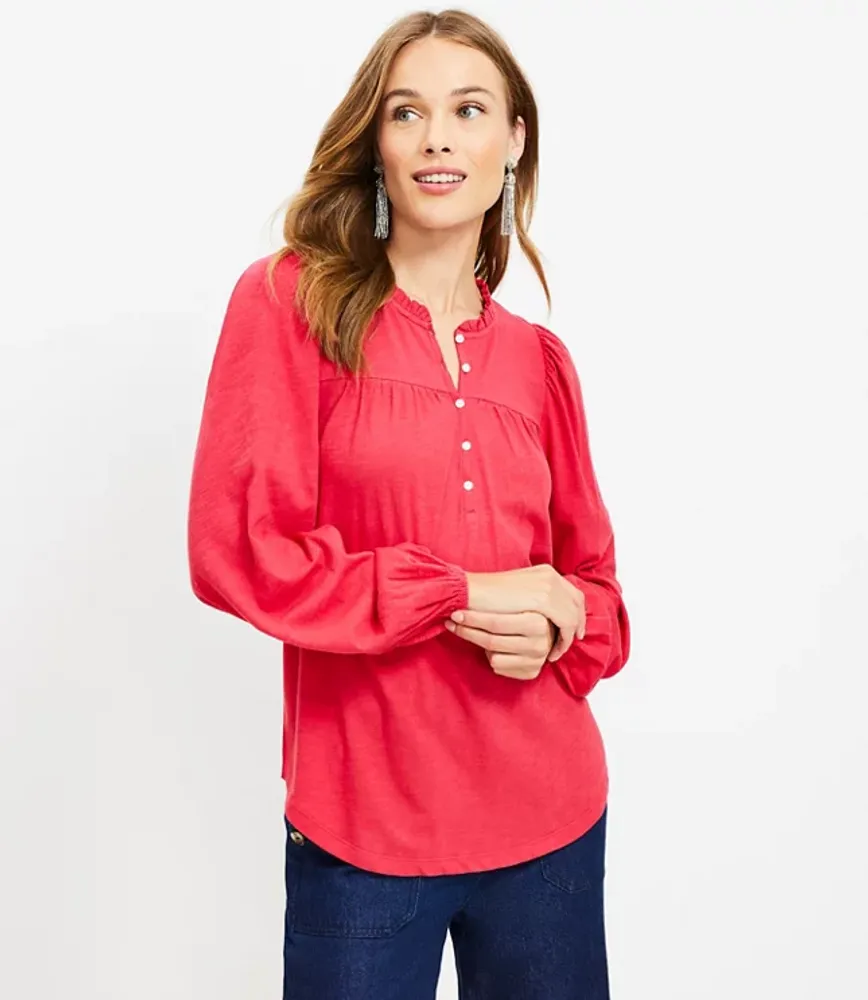 Ruffle Collar Shirred Blouse