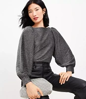 Metallic Draped Sleeve Boatneck Top