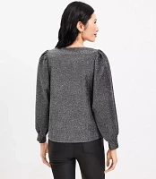 Metallic Draped Sleeve Boatneck Top