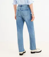 Petite Crisscross Waist High Rise Straight Jeans Authentic Vintage Mid Wash