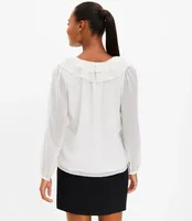 Flocked Dot Ruffle Tie Neck Blouse