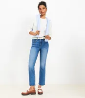 Tall High Rise Kick Crop Jeans Destructed Mid Stone Wash