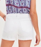 Mid Rise Denim Roll Shorts White