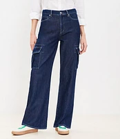 High Rise Wide Leg Cargo Jeans in Dark Wash