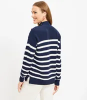 Petite Stripe Ribbed Shoulder Snap Mock Neck Sweater