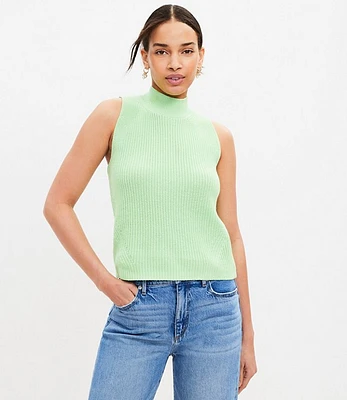 Petite Ribbed Mock Neck Sleeveless Sweater