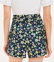 Petite Belted Pleated Shorts Floral Twill