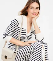 Striped V-Neck Cardigan Midi Dress