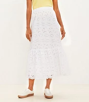 Tiered Eyelet Midi Skirt