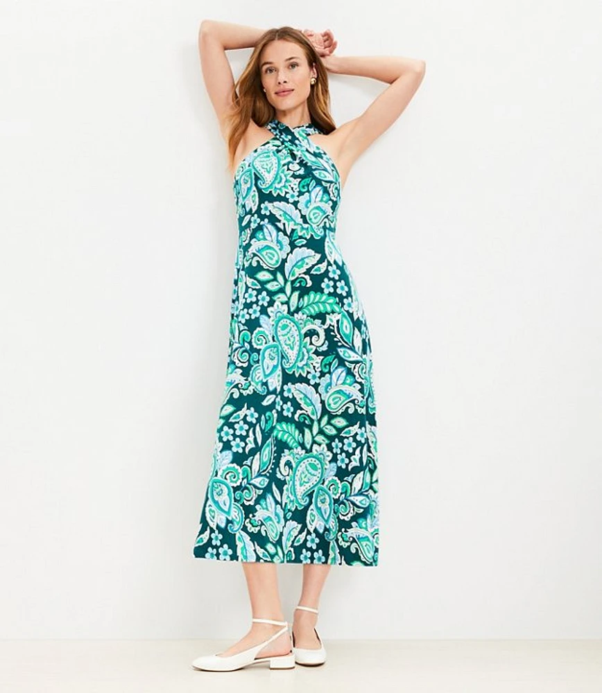 Paisley Keyhole Halter Midi Dress