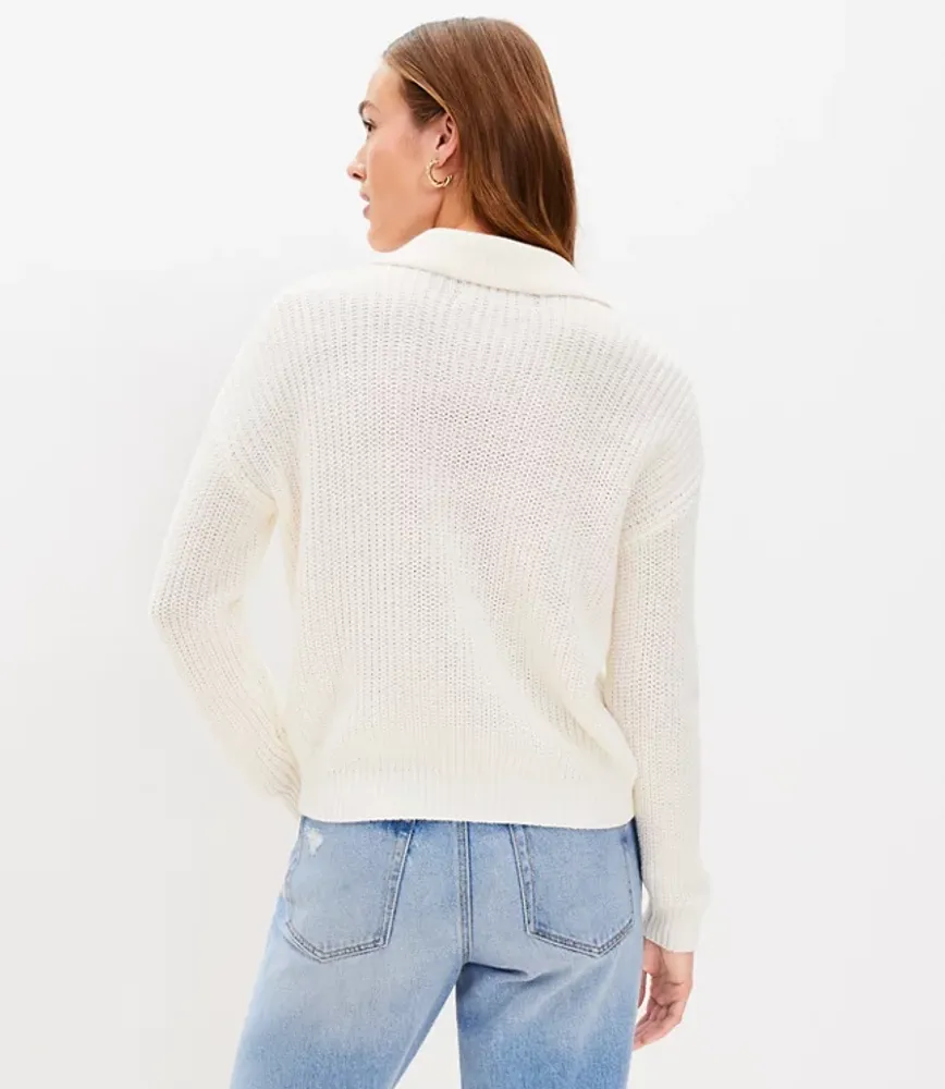 Petite Crochet Yoke Split Neck Sweater