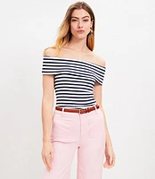 Stripe Ribbed Off The Shoulder Top