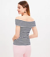 Stripe Ribbed Off The Shoulder Top