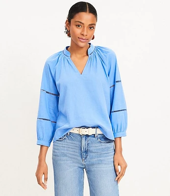 Petite Cutout Linen Blend V-Neck Top