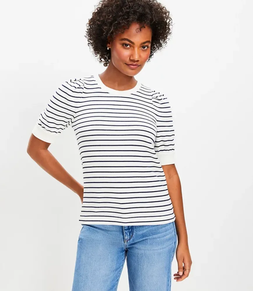 Stripe Pleated Sleeve Sweatshirt