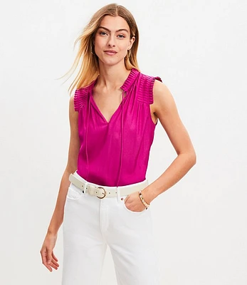 Petite Pleated Tie Neck Top