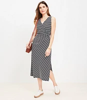 Stripe Knotted Crossover Midi Dress