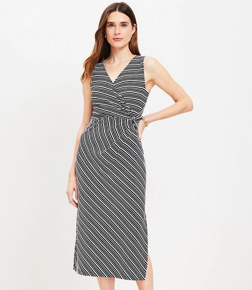 Stripe Knotted Crossover Midi Dress