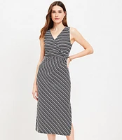 Stripe Knotted Crossover Midi Dress