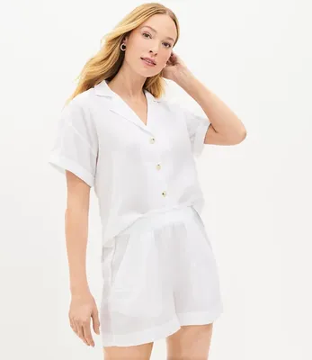 Petite LOFT Beach Smocked Linen Shorts