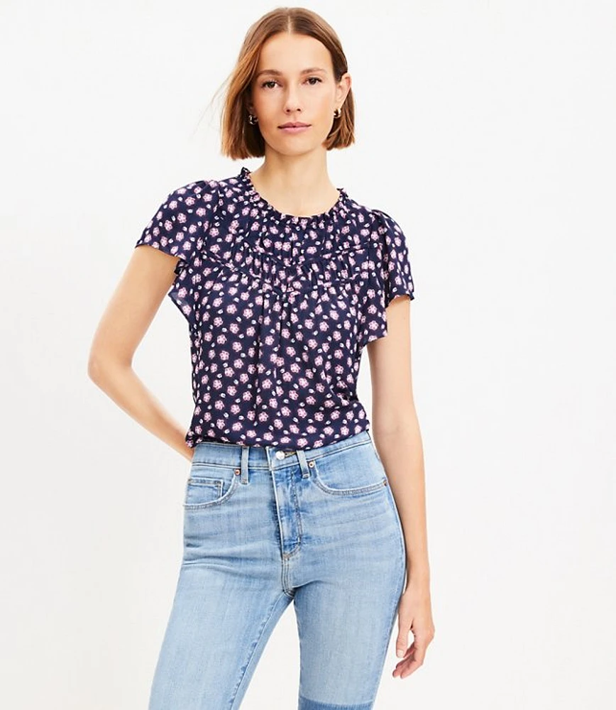 Floral Mixed Media Ruffle Top