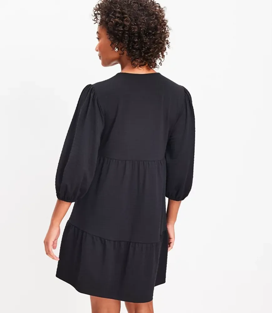 Petite Jacquard Balloon Sleeve V-Neck Dress