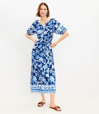 Petite Corfu Weekend Puff Sleeve Midi Dress